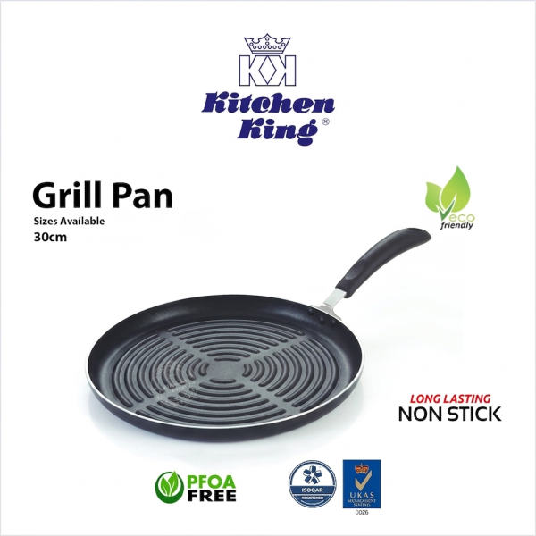 Grill pan with deep ridges, PFOA free nonstick.