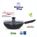 Kitchen King Imperial nonstick wok with long handle and tempered glass lid – PFOA-free karahi deep fry pan