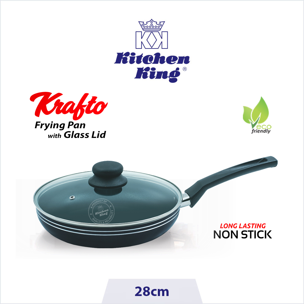 Nonstick Fry pan. Frying Pan price in Pakistan. Best Cookware Krafto-FryingPan-GL-28cm.jpg Non stick Fry Pan price in Pakistan. Fry pan with glass lid. Fry Pan non stick. Woks & Stir Fry Pans Online in Pakistan. best non stick fry pan in Pakistan