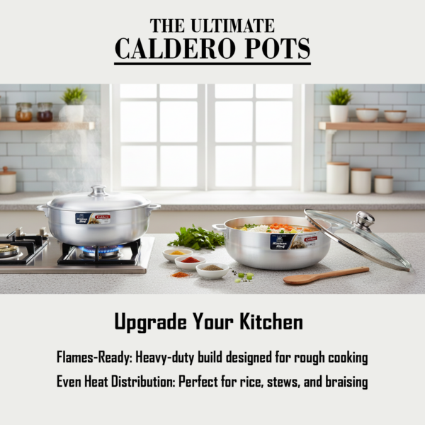 Shop high-quality caldero pots today. From small size to big, these aluminum cooking pots are best for soups, biryani and stew meals.