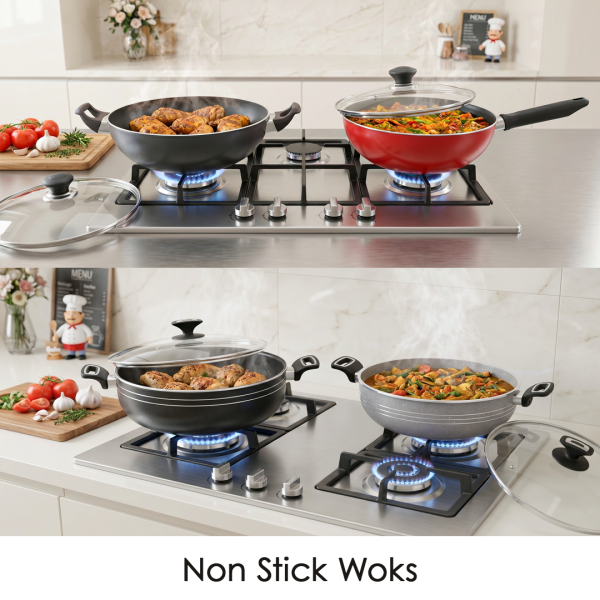Nonstick wok karahi ideal for everyday cooking. Durable nonstick surface give perfect release and even heat. Available in multiple sizes.