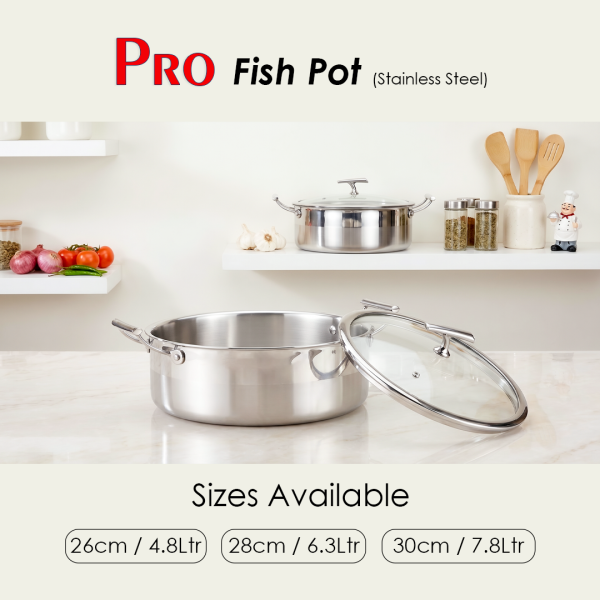 Kitchen King Tri-Ply stainless steel brazier pot – wide cooking pot no coating induction compatible USA