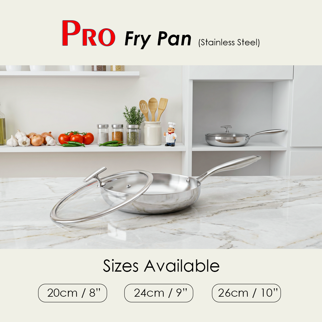Tri-Ply stainless steel fry pan – no coating induction compatible. Best in USA