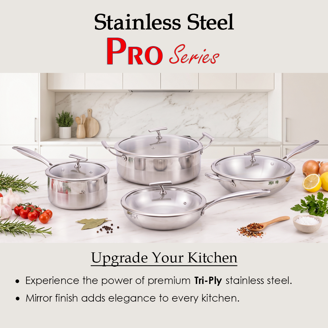 Kitchen King stainless steel cookware, fry pan, cooking wok, stainless steel cooking pot.