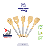 Kitchen King bamboo cooking spoon set all 5 pieces – ladle, serving spoon, slotted spoon, turner, mixing spoon, 13 inch