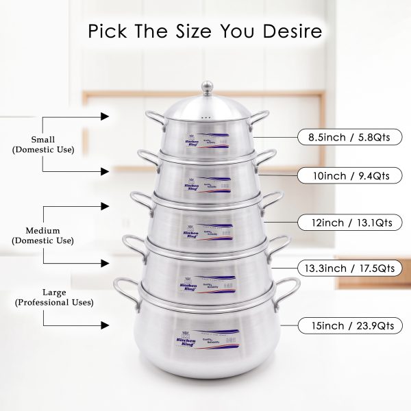 Kitchen King aluminum belly pots (handi style) – rounded heavy-gauge cooking pots for biryani and rice, USA